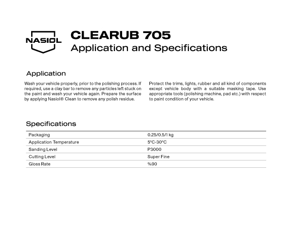 CLEARUB 705 APPLICATION AND  SPECIFICATIONS