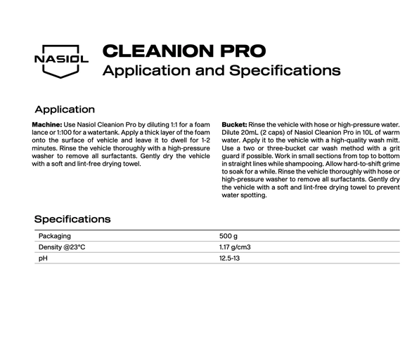 CLEANION PRO APPLICATION AND  SPECIFICATIONS