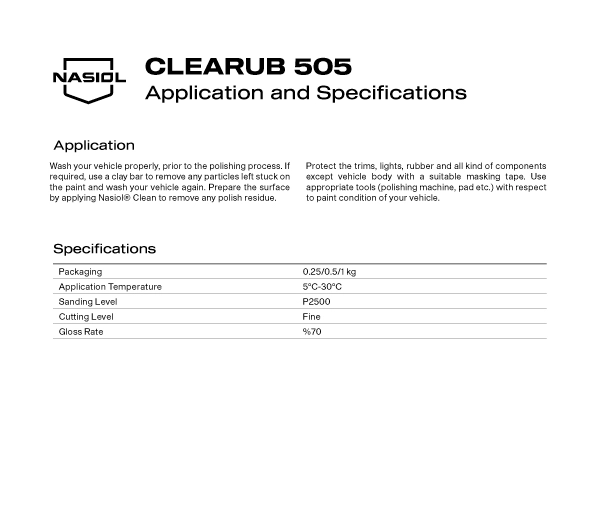 CLEARUB 505 APPLICATION AND  SPECIFICATIONS