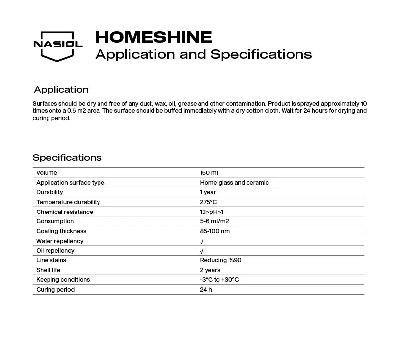 HOMESHINE APPLICATION AND SPECIFICATIONS