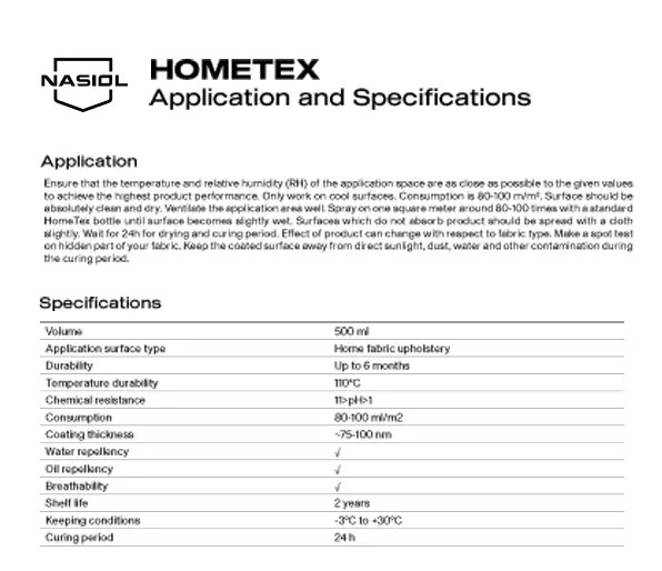 HOMETEX APPLICATION AND SPECIFICATIONS