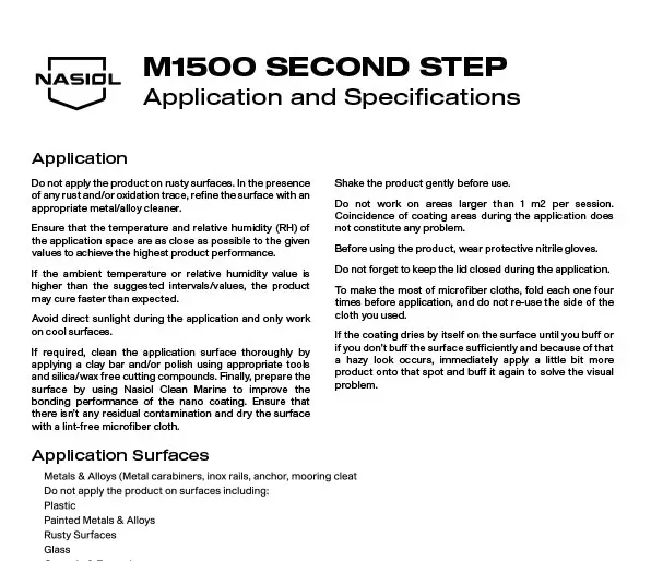 M1500 SECOND STEP APPLICATION AND SPECIFICATIONS