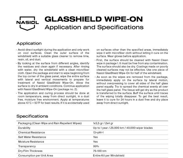 GLASSHIELD WIPE-ON  UYGULAMA VE ÖZELLİKLER