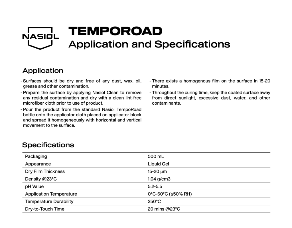 TEMPOROAD APPLICATION AND  SPECIFICATIONS