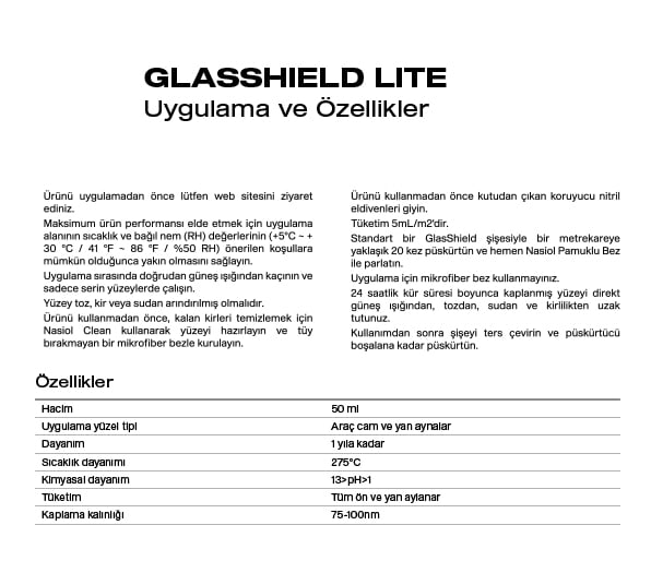 GLASSHIELD LITE UYGULAMA ve ÖZELLİKLER