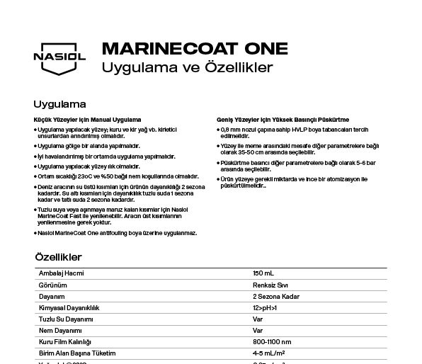 MARINECOAT ONE UYGULAMA VE ÖZELLİKLER